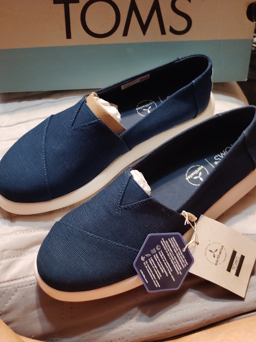 TOMS Navy Canvas Slip-On Moccasins with Cream Sole